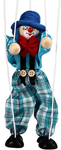 Zugschnurpuppe, Lustige Bunte Zugschnurpuppe, Vintage-Clown-Holzpuppe, Schnurmarionetten, Handpuppe, Bastelspielzeug, Gemeinsame Aktivitätspuppe, Kindergeschenke (Blau)