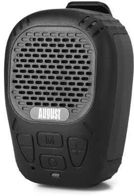 August MS550 Enceinte Portable Bluetooth 5.3 à Clip avec Aimant et Microphone - Autonomie 30H, IP56 Étanche, Appels Mains Libres, Micro SD pour MP3 - Haut-Parleur Extérieur pour Vélo Randonnée Camping