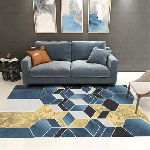 RUGMRZ Waschbarer Teppich Schlafzimmer Blauer Für Den Innenbereich, Rechteckiger Anti-Rutsch-Teppich Mädchenzimmer 140X220Cm 4Ft 7.1''X7Ft 2.6''