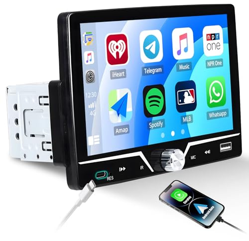 SIXWIN 1 DIN Bluetooth Radio Coche con Wired CarPlay & Wired Android Auto,7 Pulgadas Pantalla Táctil Estéreo Coche con Bluetooth/Mirror Link/FM/EQ/USB/Tipo-C
