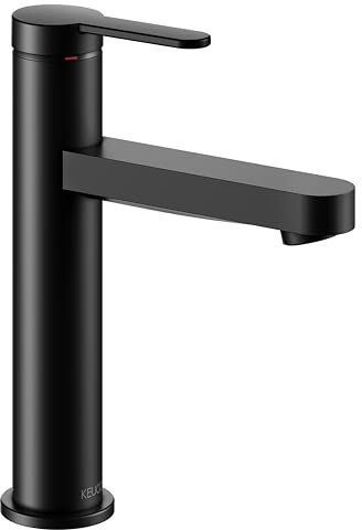 KEUCO IXMO Flat Einhebel-Waschtischmischer 130, ohne Zugstangen-Ablaufgarnitur, Ausladung 124mm, 59501373101, Farbe: Schwarz-Matt