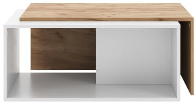 Vicco Couchtisch Paul, Weiß/Goldkraft Eiche, 90 x 48 cm | mit drehbarer Tischplatte und zusätzlicher Ablagefläche