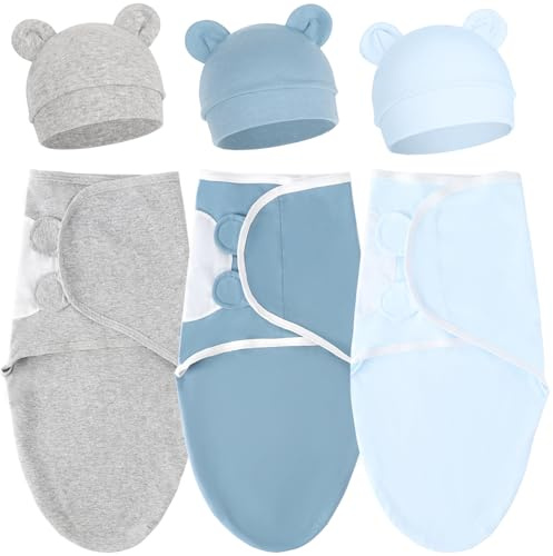 DRESHOW Neugeborene Swaddle Decke Hut Set Baby Einstellbar Gedruckt Swaddles für 0-3 Monate Mädchen Jungen