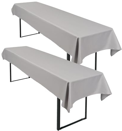 2 Stück Hellgrau Biertisch Tischdecke 250 x 100cm Wasserfester Polyester Glattgewebtes Biertischtuch Innen und Außen Universelles Tischtuch Fleckenfest Einfach zu Reinigen