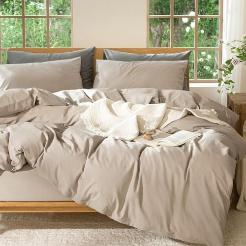 Sedefen Bettwäsche 135x200 4Teilig Baumwolle Khaki,Oeko-TEX zertifizierte | Baumwollbettwäsche,Renforce Bettwäsche,Leinenoptik Bettwäsche für Allergiker,Bettbezug mit Reißverschluss 2 Kissenbezug 80x80