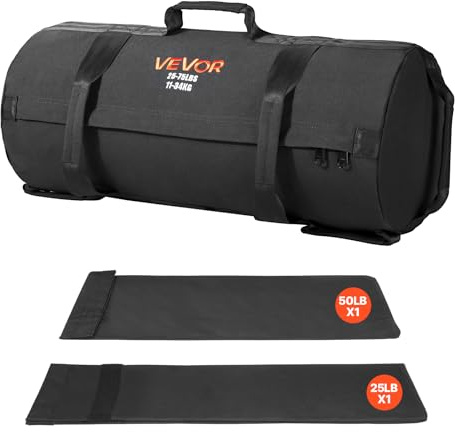 VEVOR Sacco di Sabbia ad Alta Resistenza, capacità di Peso 11 a 34 kg Sacco di Potenza per Allenamento con Manici, per Allenamento di Forza, Pesi, Esercizi in Palestra a Casa, Nero, Vuoto