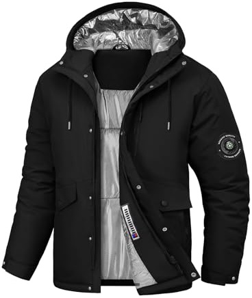 TOMEEK Men's Waterproof Fleece Hooded Jackets Warm Winter Coat Windproof Ski Jacket with Multi-Pockets Outdoor Compass Coats(Black,M)