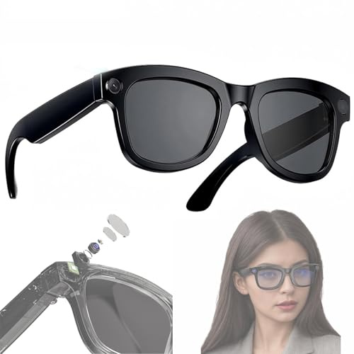 1080P HD Smart Video Recording Glasses with Wi-Fi/Bluetooth 5.3, 5MP Ultra-Wide Camera & AI Voice Control, Outdoor Sport Glasses, Blue Light Blocking Wearable Eyeglass(Black)