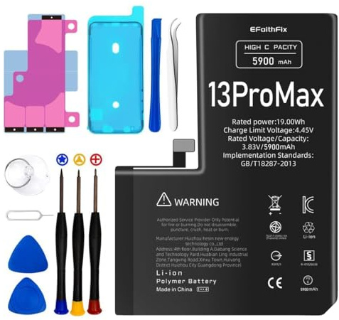 KERID Batterie pour iPhone 13Pro Max 5900mAh Batterie de Remplacement Haute capacité 0 Cycle avec Kits d'outils de réparation Professionnels et Colle pour Les modèles