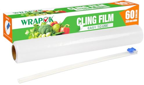 WRAPOK 1 distributeur de film étirable et coupe-légumes en plastique pour cuisine, 35 cm x 60 m