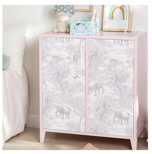 Papel tapiz autoadhesivo de animales rosas con estampado de elefantes y jirafas, vinilo extraíble for habitación infantil.