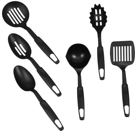 Hemobllo Set da 6 Utensili da Cucina in Nailon Nero Resistenti al Calore, Facili da Pulire e Lavabili in Lavastoviglie, per Cucinare e Mescolare in Cucina