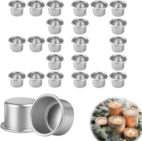 KEQAR 30 Portacandele in Metallo per Candele Sottili, Tealight, Candele da Tavola, Albero di Natale, Decorazioni, Candelabri (Argento)