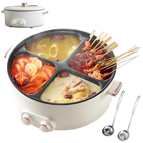 Pot 2000W Electric Hot Pot 6L Multi-Functional with Divider Plates Adjustable Temperature Control for Home Cooking and Parties