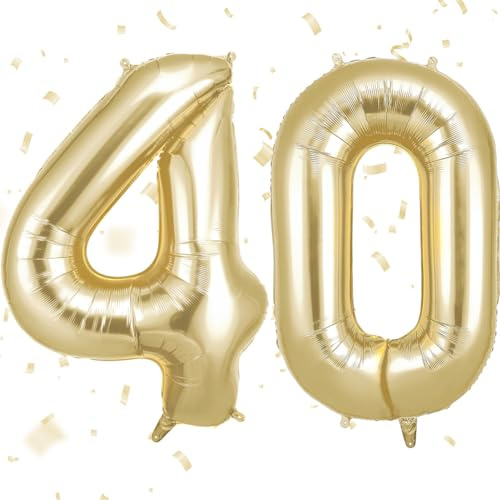 OFFCUP Ballon 40 Ans Or Clair, 101cm Foil Ballon Numéro Chiffre | Ballon d'Anniversaire 40 Ans, Gonflable Hélium, Deco Anniversaire 40 Ans Grand Ballons pour Fête Party Mariage