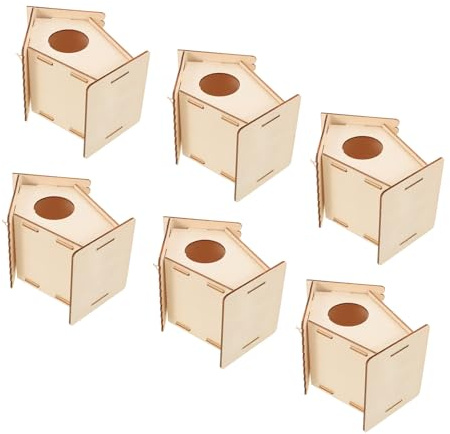 SOPOTUTU Kit de 6 Casas de Pájaros de Madera sin Pintar Pequeño Tamaño Redondo Manualidades para Colgante Decorativo para Jardín Bricolaje Educativo y Pintura al Aire Libre