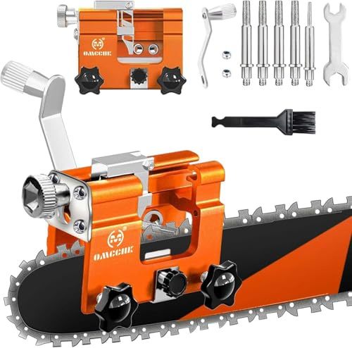 OMCCHK Universal Chainsaw Sharpener Jig with Guide, Portable Chain Saw Sharpener Tool with 5 Sharpening Shanks, Hand Crank Chainsaw Sharpening Kit for 4-22 Electric Chain Saw Jig Saws