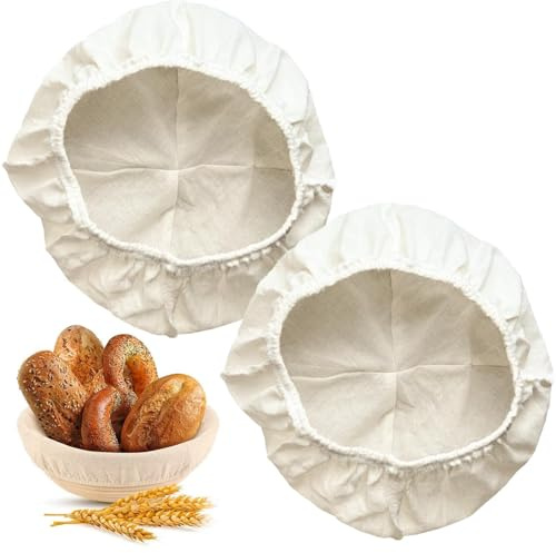 ZIOYANE 2Pcs Round Proofing Basket Cloth Liner, Cotton Linen Bread Basket Fabric Insert for Banneton & Sourdough Fermentation Baking Tool