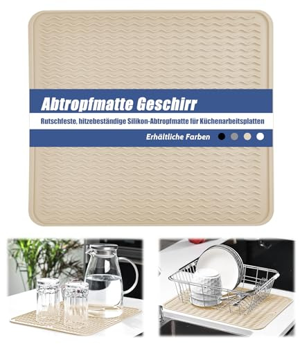 KitchenRaku Alfombrilla Escurreplatos de Silicona, Dish Drying Mat Antideslizante, Bandeja Escurreplatos de Cocina, Protector de Encimera (Beige Chiaro, 30x40cm)