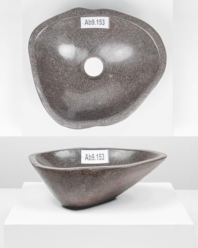 Lavabo de piedra natural de 35 cm, color gris, ovalado, pulido exterior WOHNFREUDEN