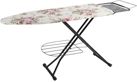 Relaxdays strykbräda för ångstrykjärn, höjdjusterbar, vikbar med järnstöd, rosmönster, flerfärgad, 110 x 33