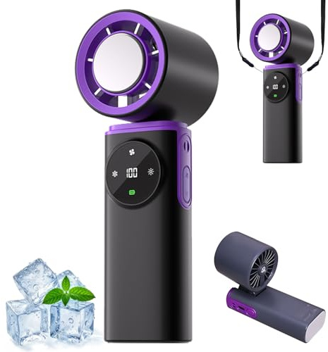FUFRE Mini ventilateur manuel avec fonction de refroidissement - Pliable à 180° - Batterie rechargeable - 5 niveaux de vent - Ventilateur portable silencieux avec lumière LED - Ventilateur USB pour