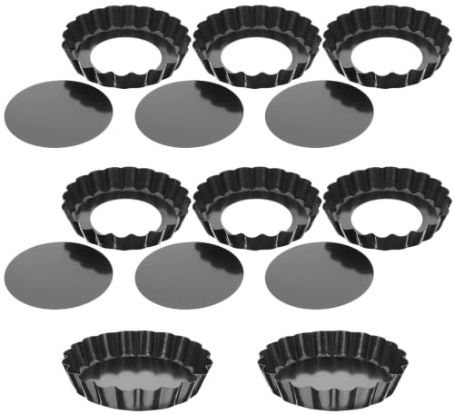 LIFKICH Set 8 Pezzi Stampi per Crostatine con Fondo Removibile in Acciaio al Carbonio Nero, Teglia Mini per Dolci con Conduzione Termica per Tè Pomeridiano