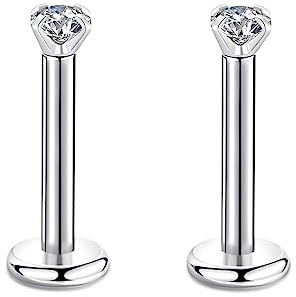 Candyfancy 16g 8mm 2/3/4mm Cubic Zirconia Gem Ear Cartilage Tragus Helix Studs Earrings Lip Labret Piercing (2pcs 2mm stone 8mm bar)