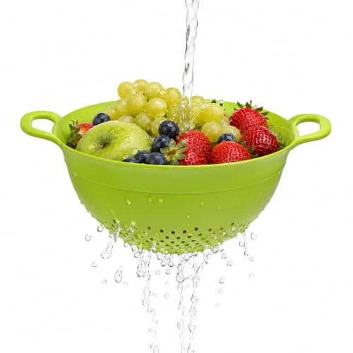 Premier Housewares Lime Green Plastic Colander Strainer With Holes Ideal For Washing And Draining Vegetables Pasta Food Strainer With Handles Perfect For Daily Use 23 x 12 x 30