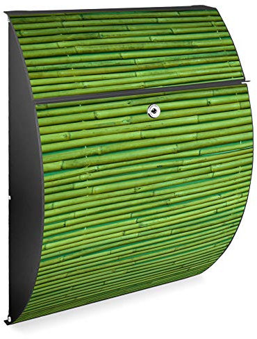 banjado Design Briefkasten - Modell Riviera 46x33,5x13cm groß - verzinkter Stahl anthrazit - Postkasten Öffnungsstopp großer A4 Einwurf Zylinderschloss 2 Schlüssel - Motiv Bambus Grün