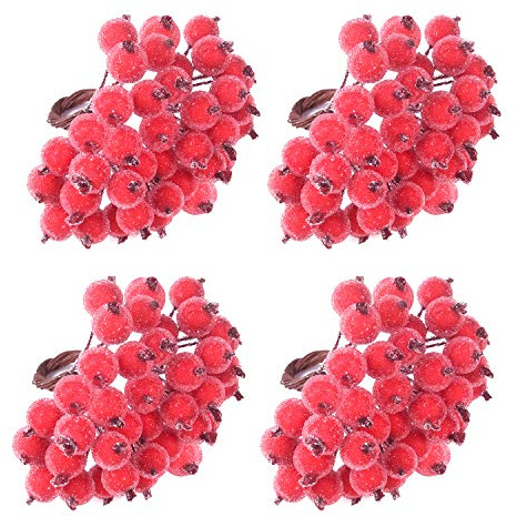 TUPARKA 160 Stück künstliche rote Beeren Stechpalme Weihnachtskranz Herstellung Zubehör Weihnachtskranz Dekorationen Weihnachten Home Geschenk DIY Dekoration (rot mattiert – 160 Stück)