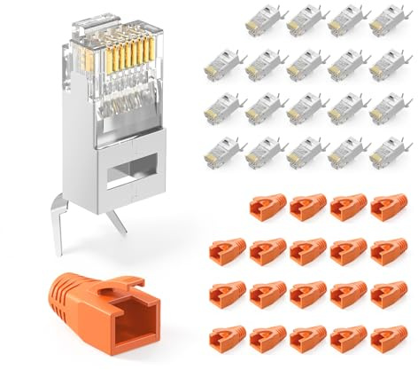 VCELINK 2. Gen. Nätverkskontakt Cat7 Cat6A Pass Through RJ45-kontakt för läggningskabel, skärmad med gängstöd och böjskydd, 10 stycken, switch/TV/PS4/ADSL/modem/TV-box/router/PC (20)