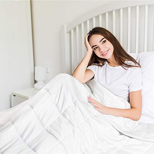 Dornroscn Cooling Queen Size Weighted Blanket 15lbs for Adult 60x80 White,Breathable Viscose Made from Bamboo Heavy Blanket with Glass Beads for Hot Sleepers
