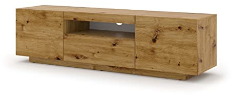 BIM Furniture Lowboard TV 150 cm - Universell Sideboard mit Laminierten Fronten und LED, Hängend oder stehend - Fernsehschrank HiFi Schrank fürs Wohnzimmer Artisan Eiche