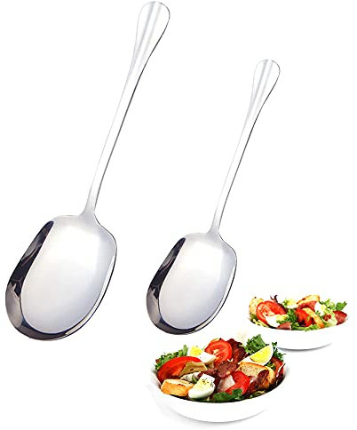 Cucchiai da portata in acciaio inossidabile, Cucchiai da portata per buffet grandi in 2 pezzi, Cucchiai da portata con manico lungo, Cucchiai da buffet per ristoranti (25 cm, 20,8 cm)