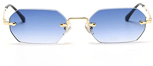 LIGOES männer rechteckig sonnenbrille rahmenlose sonnenbrille randlos achteckig kleine brillen frauen metall gold polygon blau braun uv400 (gold with blue)