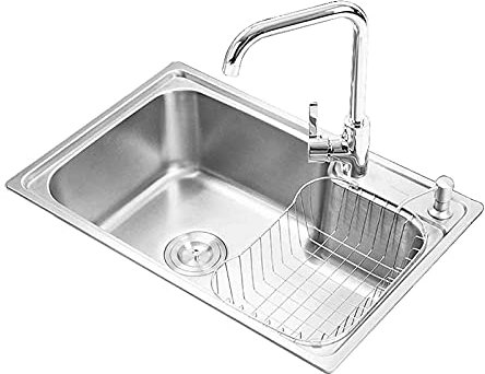 MYAOU Unidades de Fregadero de Cocina Fregaderos Cuadrados de empotrar bajo encimera de Acero Inoxidable completos de un Solo Recipiente con escurridor de residuos - 55x40x21cm