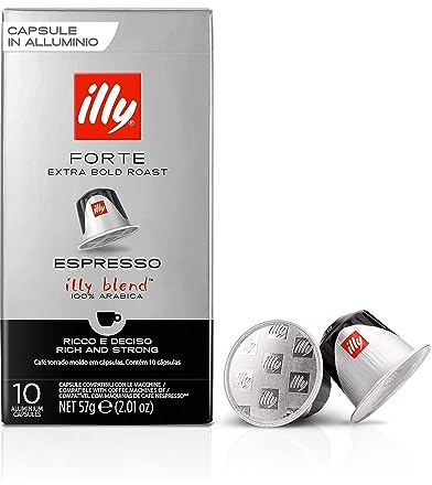 illy Coffee - Forte Coffee Pods - 100% Arabica Coffee - Extra Dark Roast - Ideal for your Espresso Lungo - Nespresso Compatible illy Coffee Capsules - Pack of 10
