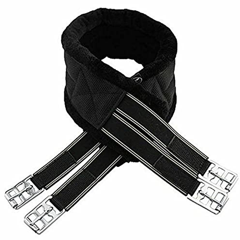 Horse Fleece Lined Padded Girth - Equesterian Saddle Girth Sleeve for Pony with Strong Easy Adjustable Metal Buckles - Suitable for Outdoor Riding and Show Jumping (54, Black)
