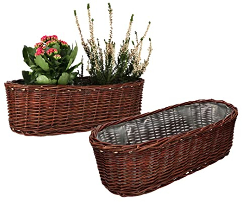 KOTARBAU® Uppsättning av 2 ytterkrukor av pilar flätor blomkruka oval för blommor växter naturkorg 50 cm blomlåda rotting flätad korg