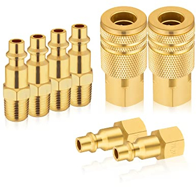 Milosline Air Hose Connectors With 1/4 Air Hose Fittings,Industrial Air Hose Repair Kit Coupler Quick Connect,1/4 kit t-8 Pcs,Basic Flow,Max Inlet Pressure 300 PSI Brass Air Compressor Accessories