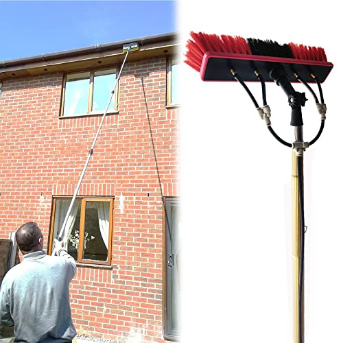 SANTUNK Waschbürste mit Wasseranschluss, 3.6-9M Teleskopstange Fensterreinigung, Ausziehbarer Reiniger Wintergartendach, Reinigung von Photovoltaik- und Sonnenkollektoren (7.2m/24ft)