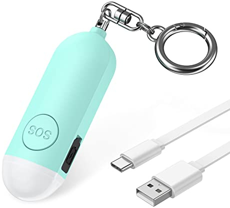OQIMAX Taschenalarm, Persönlicher Alarm mit Stroboskop LED Blitzlicht-Signal, 130dB Sirene Schrillalarm, USB Wiederaufladbarer Alarm Schlüsselanhänger, Schrillalarm für frauen /Kinder/Senioren - Blau