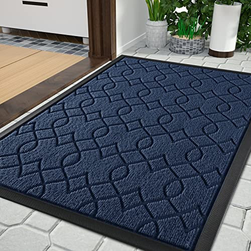 Yimobra Outdoor Door Mat, Heavy Duty Water Absorbent Mud Resistant Easy Clean Entry Outdoor Mats,Non Slip Backing, Exterior Mats for Outside Patio Porch Farmhouse, 75 x 43 cm, Blue