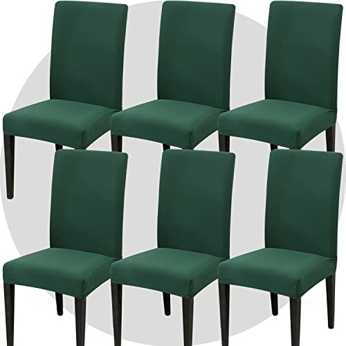NDMMSO Dining Room Chair Covers Set of 6 Super Fit Stretch Removable Washable Dining Chair Protector Cover Seat Slipcover for Hotel, Dining Room, Ceremony, Banquet Wedding Party(blackish green)