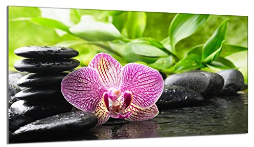 Herdabdeckplatte 90x52 cm 1-teilig Ceranfeldabdeckung Induktion Herdschutz Spritzschutz Glasplatte Deko Schneidebrett, Orchidee Violett