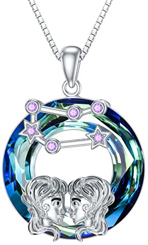 enjoylifecreative Damen 12 Sternzeichen Kristall Halskette 925er Sterling Silber Horoskop Geburtsstein Anhänger Kette Sternbilder Astrologie Schmuck Geschenke für Frauen Mädchen
