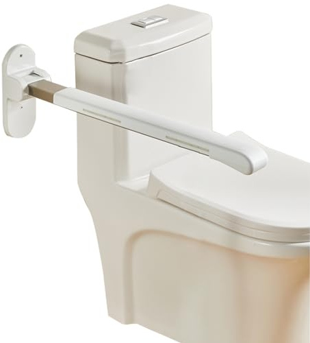 LTLWSH Barra Abatible Baño Acolchada, Luminoso Barra Baño Minusválido, Asidero Baño Abatible, Barra WC Minusválidos Abatible, Barra de Seguridad Baño Sujeción Pared,Blanco