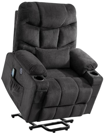 Consofa Große Power Lift Liegestühle, Liegestühle für ältere Menschen, Power Lift Stuhl mit Wärme und Massage, Power Lift Recliner mit Lendenkissen, 4 Taschen und 2 Getränkehaltern, USB