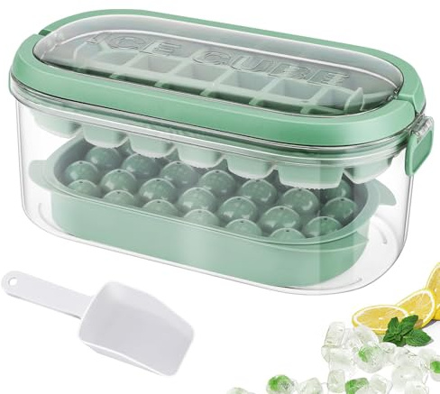 Eiswürfelform mit deckel, rund und quadratisch eiswürfelbehälter, für 54 Eiswürfel, geeignet für Cocktails, Kaffee, Saft, aus PET und PP Materialien, ohne BPA, gesund und sicher
